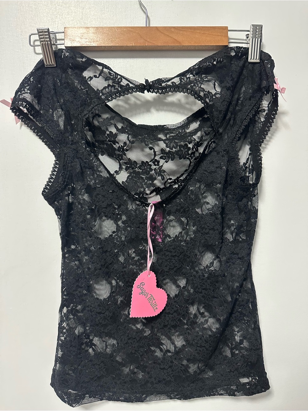 Black Lace Sheer Cap Sleeve Top
